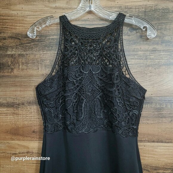 AX Paris Bodycon Dress Size 8 Crochet Lace Scuba Knit Stretch Dark Coquette NWT - Picture 2 of 10